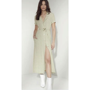 NWT Aritzia Wilfred Ditzy Floral Shirt Dress Large Green Belt Cottage Boho $158